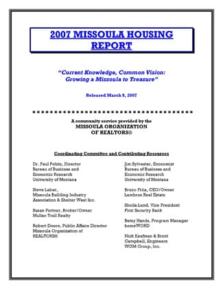Cover Page, 2007 Missoula Housing Report